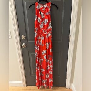 Japna Red Floral Sleeveless Maxi Dress | Elastic Waist | Size M